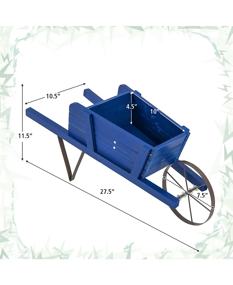 Gymax Wooden Wagon Planter Decorative Indoor/Outdoor Rustic Flower Cart w/Wheel