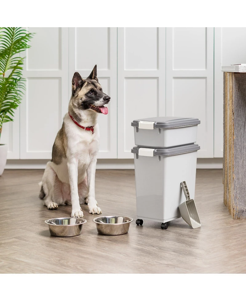 Iris Usa 3-Piece 41 Lbs/45 Qt WeatherPro Airtight Pet Food Storage Container Combo with Scoop, Gray