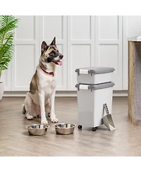 Iris Usa 3-Piece 41 Lbs/45 Qt WeatherPro Airtight Pet Food Storage Container Combo with Scoop, Gray