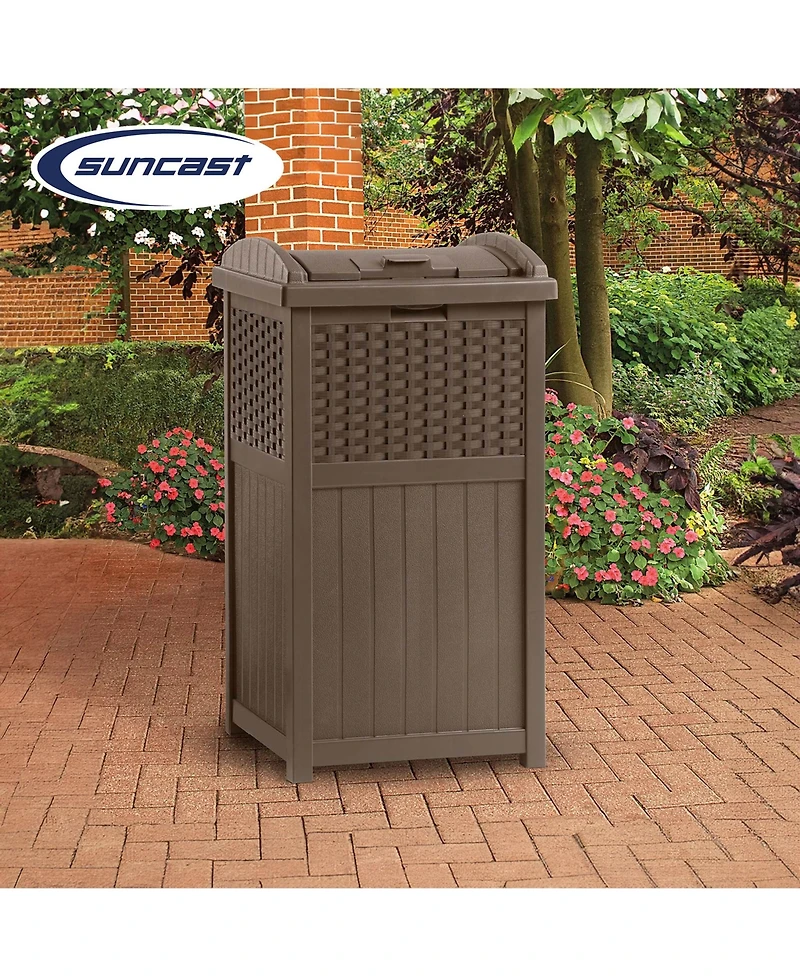 Suncast GHW1732 Trashcan Hideaway Outdoor 33 Gallon Garbage Waste Bin, Brown