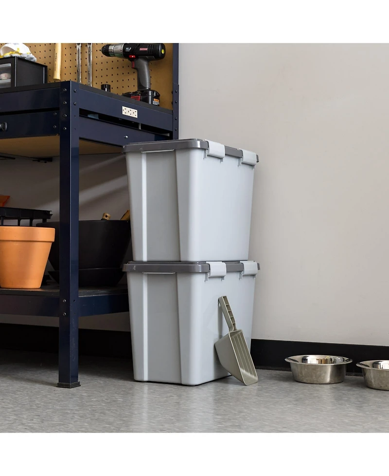 Iris Usa 40lbs/32qt Dog Food Storage Container with 2 Cup Scoop, Gasket Seal Lid, Gray/Dark Gray