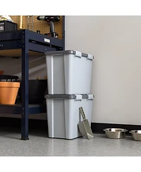 Iris Usa 40lbs/32qt Dog Food Storage Container with 2 Cup Scoop, Gasket Seal Lid, Gray/Dark Gray