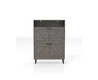 Casainc Storage Cabinet with Barn Door and 2 Flip Drawers, Freestanding Narrow Shoe Rack Hooks