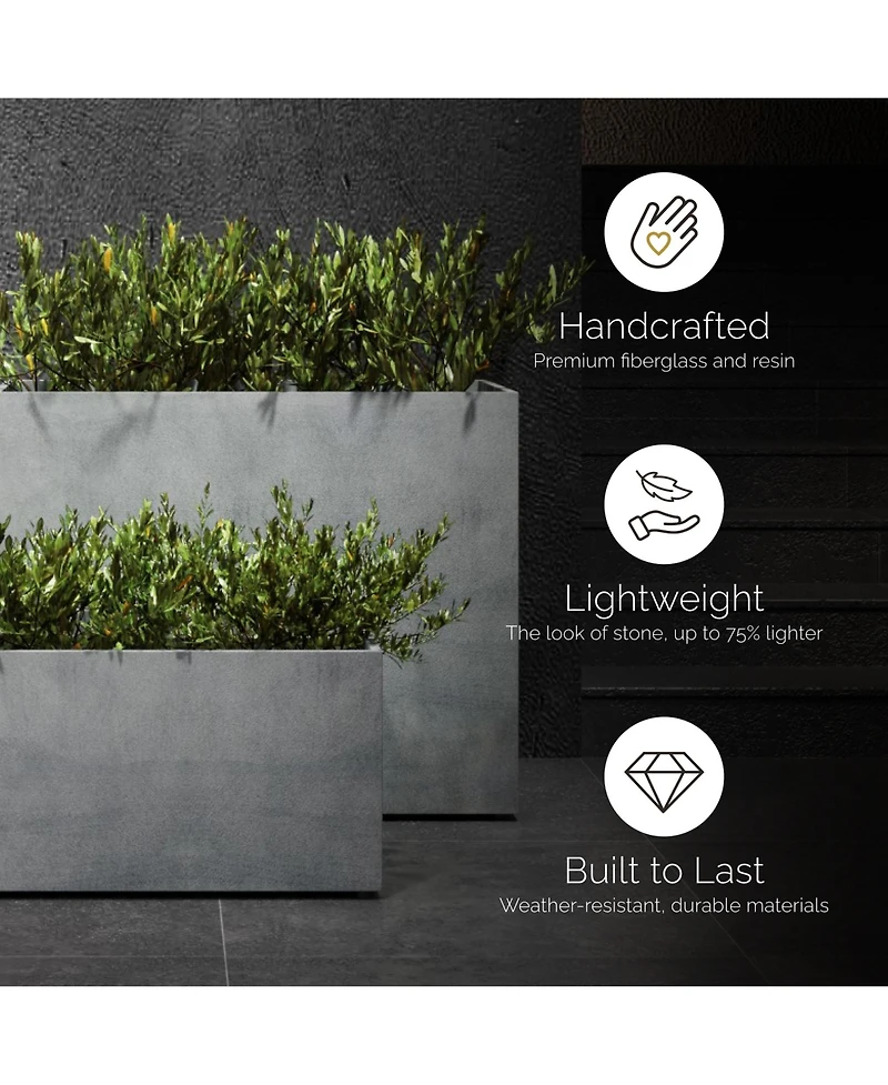 Cosapots Semplito Rectangular Planter - Concrete Stone Finish Fiberglass Indoor/Outdoor and Weather-Resistant Large