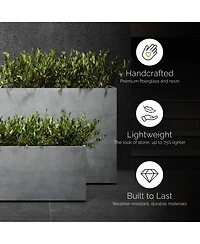 Cosapots Semplito Rectangular Planter - Concrete Stone Finish Fiberglass Indoor/Outdoor and Weather-Resistant Large