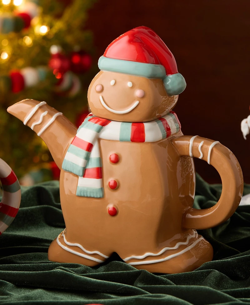 Certified International Christmas Whimsy Gingerbread 3-d Teapot