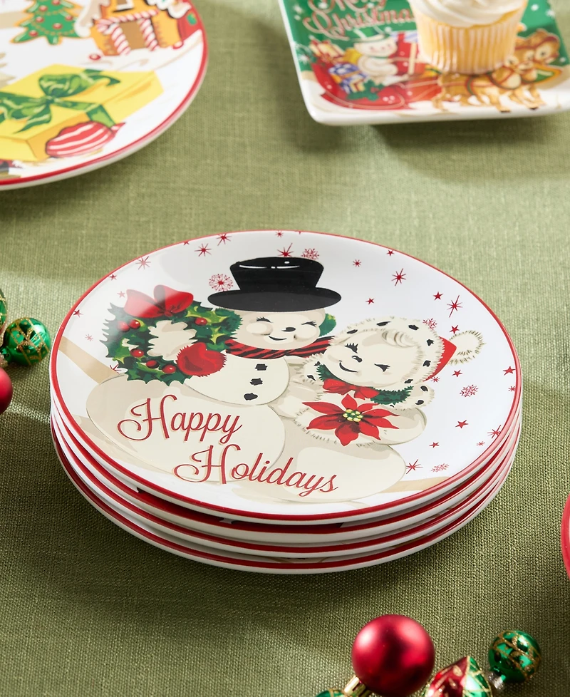 Certified International Santa's Retro Christmas Dessert Plates, Set of 4