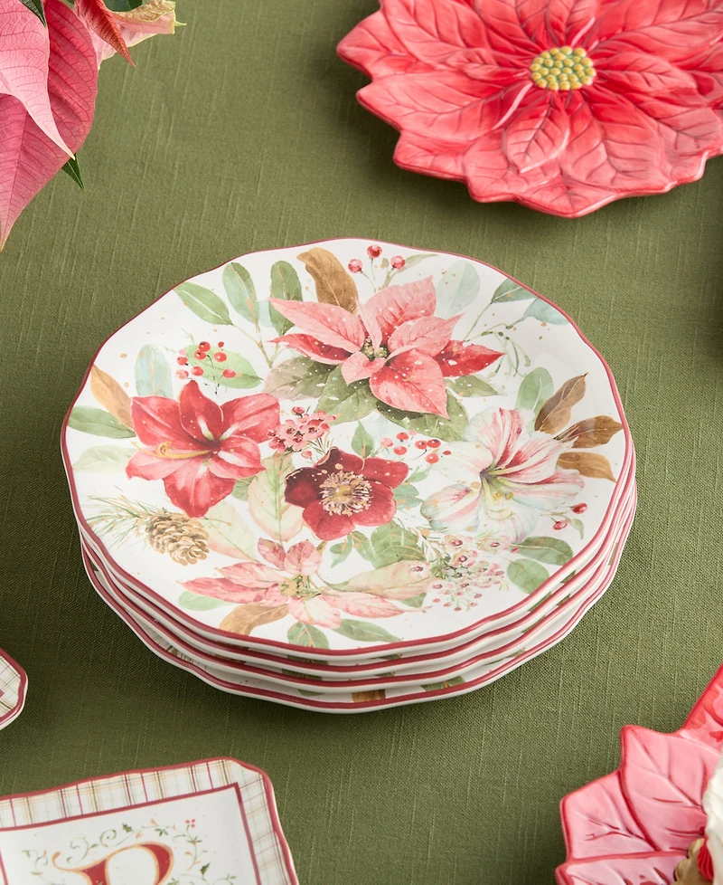 Certified International Winter Blooms Dinner Plates, Set of 4