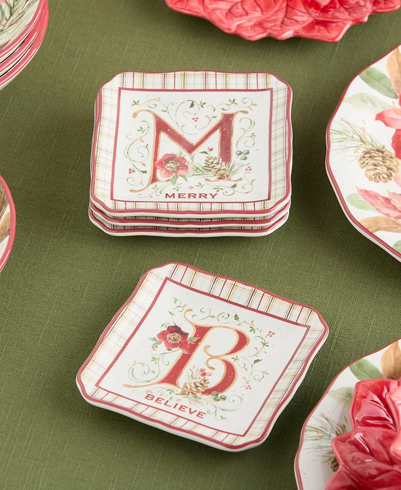 Certified International Winter Blooms Canape Plates, Set of 4