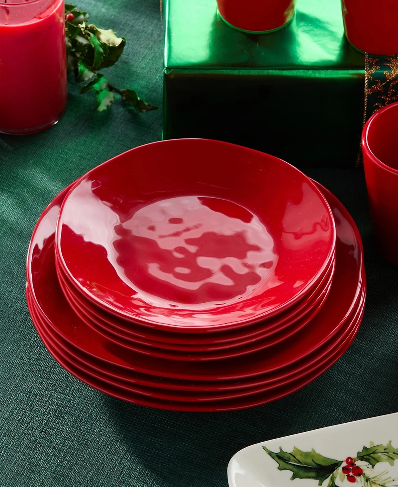 Certified International Berry Red Christmas Dessert Plates, Set of 4