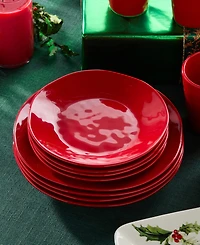 Certified International Berry Red Christmas Dessert Plates, Set of 4