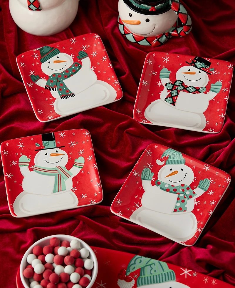 Certified International Christmas Whimsy Snowman Canape Plates, Set of 4