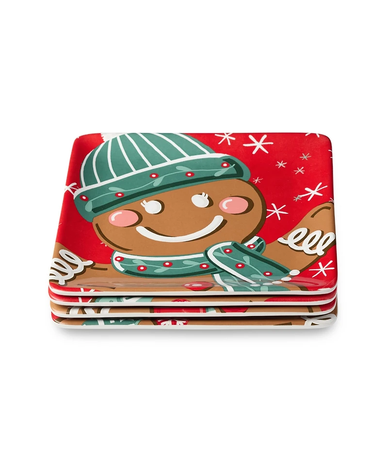Certified International Christmas Whimsy Gingerbread Dessert Plates, Set of 4