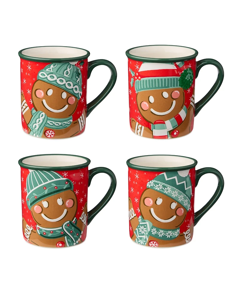 Certified International Christmas Whimsy Gingerbread Mugs, Set of 4