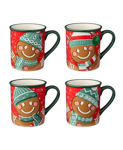 Certified International Christmas Whimsy Gingerbread Mugs, Set of 4