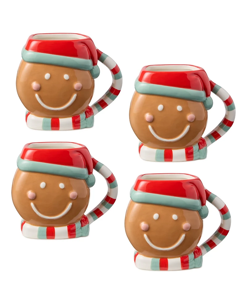 Certified International Christmas Whimsy Gingerbread 3-d Mugs, Set of 4