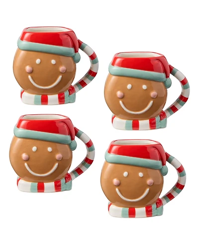 Certified International Christmas Whimsy Gingerbread 3-d Mugs, Set of 4