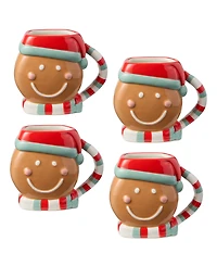Certified International Christmas Whimsy Gingerbread 3-d Mugs, Set of 4