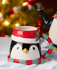 Certified International Christmas Whimsy Penguin 3-d Mugs, Set of 4