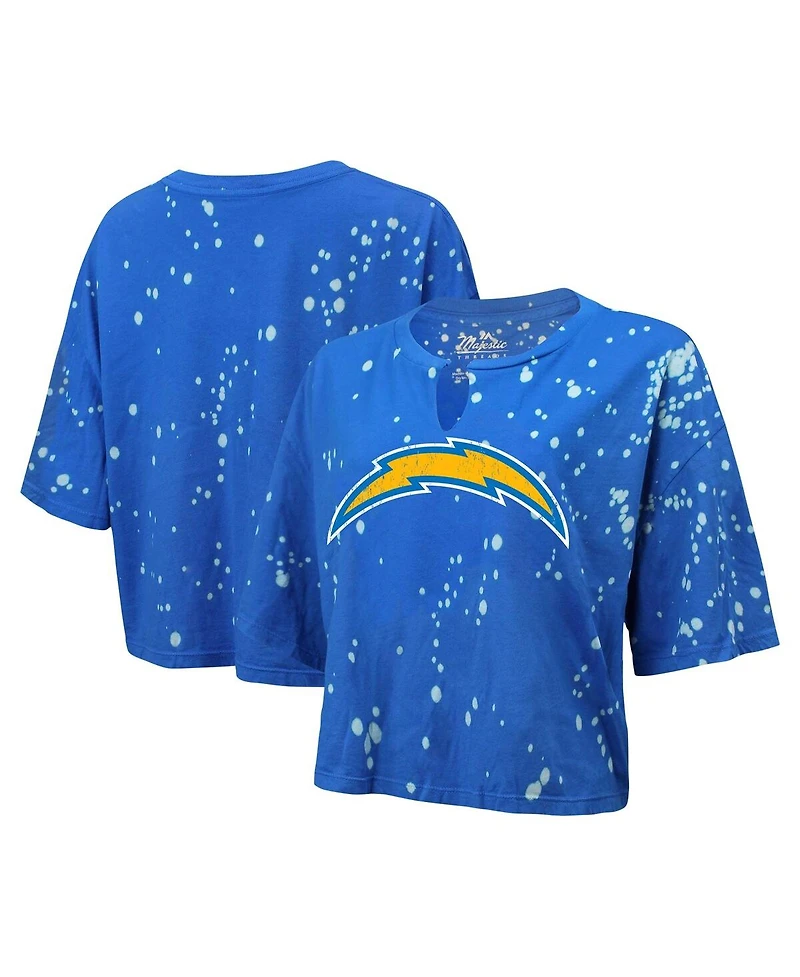Majestic Women's Powder Blue Los Angeles Chargers Bleach Splatter Notch Neck Crop T-Shirt