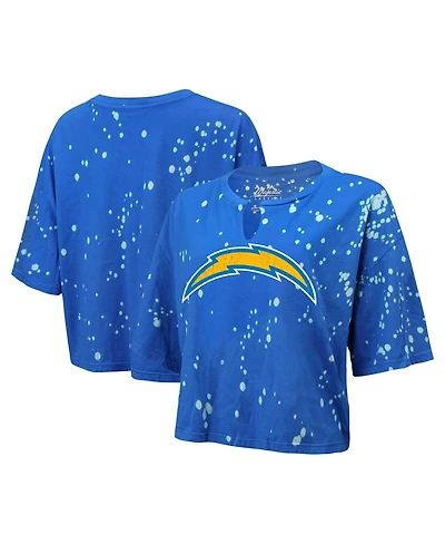 Majestic Women's Powder Blue Los Angeles Chargers Bleach Splatter Notch Neck Crop T-Shirt