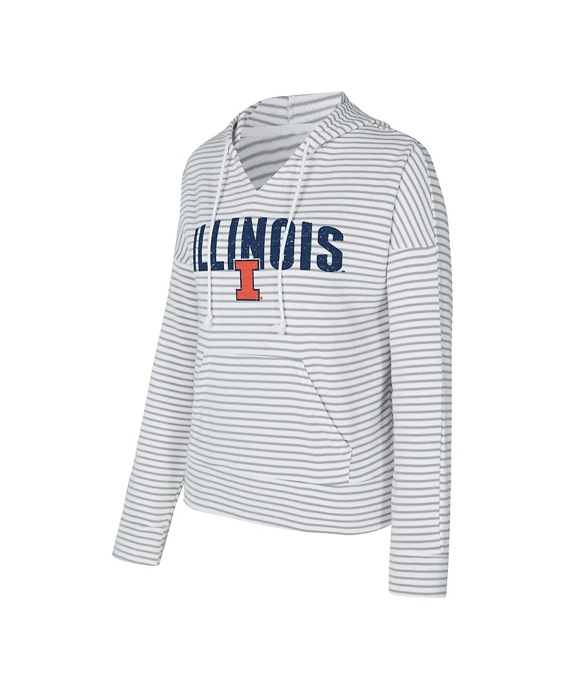 Concepts Sport Men's White/Gray Illinois Fighting Illini French Terry Striped V-Neck Pullover Hoodie