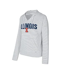 Concepts Sport Men's White/Gray Illinois Fighting Illini French Terry Striped V-Neck Pullover Hoodie