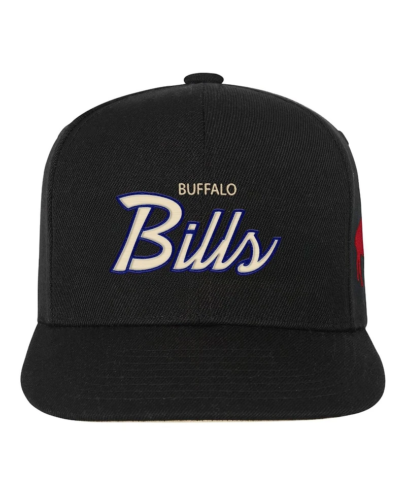 Mitchell & Ness Big Boys and Girls Black Buffalo Bills Cream Team Script Snapback Hat