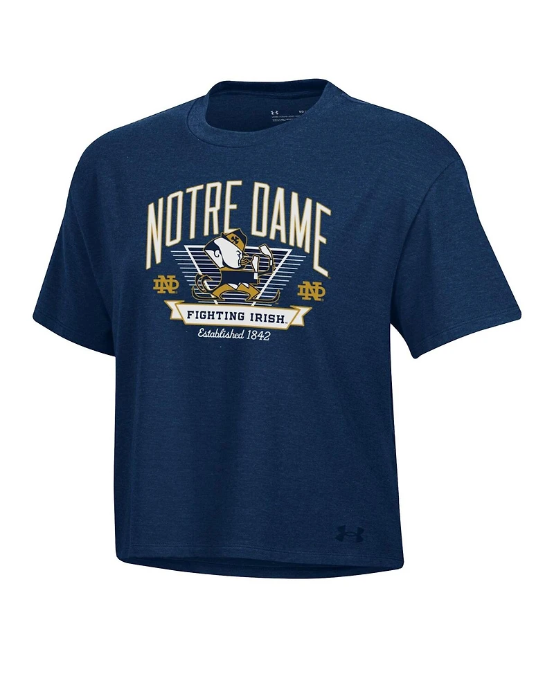 Under Armour Women's Navy Notre Dame Fighting Irish Essentials Icon Ultra-Soft Tri-Blend Boxy Cropped Performance T-Shirt