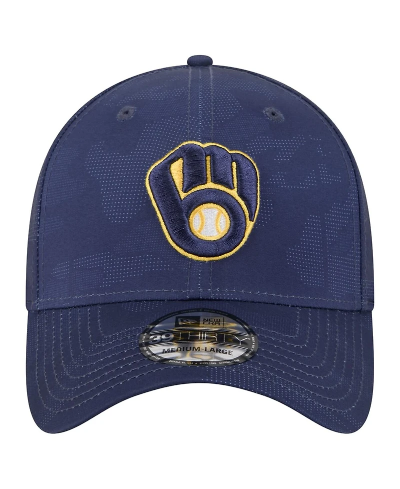 New Era Men's Navy Milwaukee Brewers Tonal Camo 39THIRTY Flex Hat