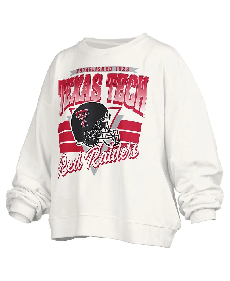Pressbox Women's White Texas Tech Red Raiders Oversized Janice Retro Waist-Length Pullover Sweatshirt