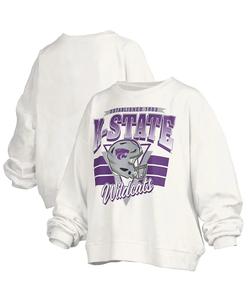 Pressbox Women's White Kansas State Wildcats Oversized Janice Retro Waist-Length Pullover Sweatshirt
