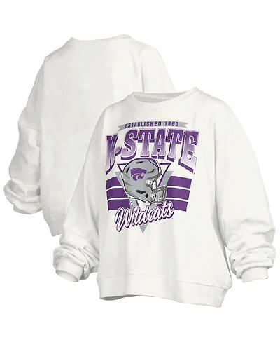 Pressbox Women's White Kansas State Wildcats Oversized Janice Retro Waist-Length Pullover Sweatshirt