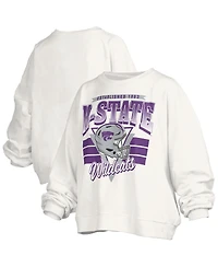 Pressbox Women's White Kansas State Wildcats Oversized Janice Retro Waist-Length Pullover Sweatshirt