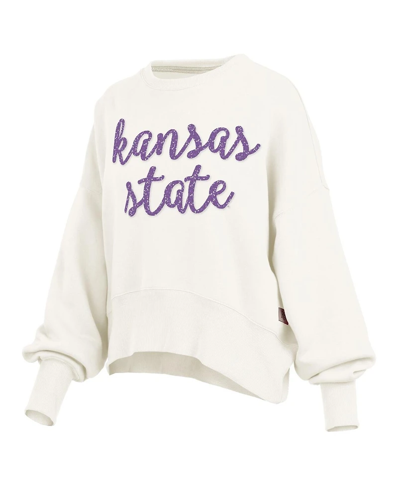 Pressbox Women's Cream Kansas State Wildcats Oversized Chelsea Waist Length Pullover Sweatshirt