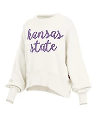 Pressbox Women's Cream Kansas State Wildcats Oversized Chelsea Waist Length Pullover Sweatshirt