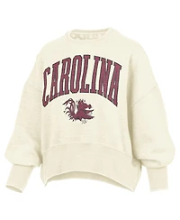 Pressbox Women's Natural South Carolina Gamecocks Oversized Waist-Length Crewneck Sweatshirt