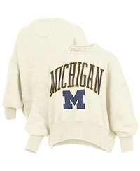 Pressbox Women's Natural Michigan Wolverines Oversized Waist-Length Crewneck Sweatshirt