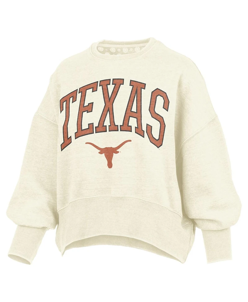 Pressbox Women's Natural Texas Longhorns Oversized Waist-Length Crewneck Sweatshirt