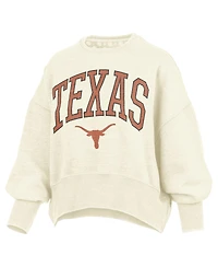 Pressbox Women's Natural Texas Longhorns Oversized Waist-Length Crewneck Sweatshirt