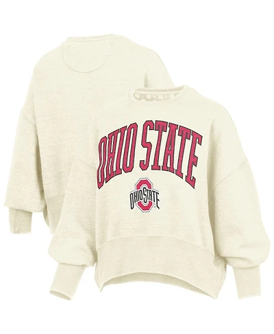 Pressbox Women's Natural Ohio State Buckeyes Oversized Waist-Length Crewneck Sweatshirt
