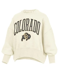 Pressbox Women's Natural Colorado Buffaloes Oversized Waist-Length Crewneck Sweatshirt