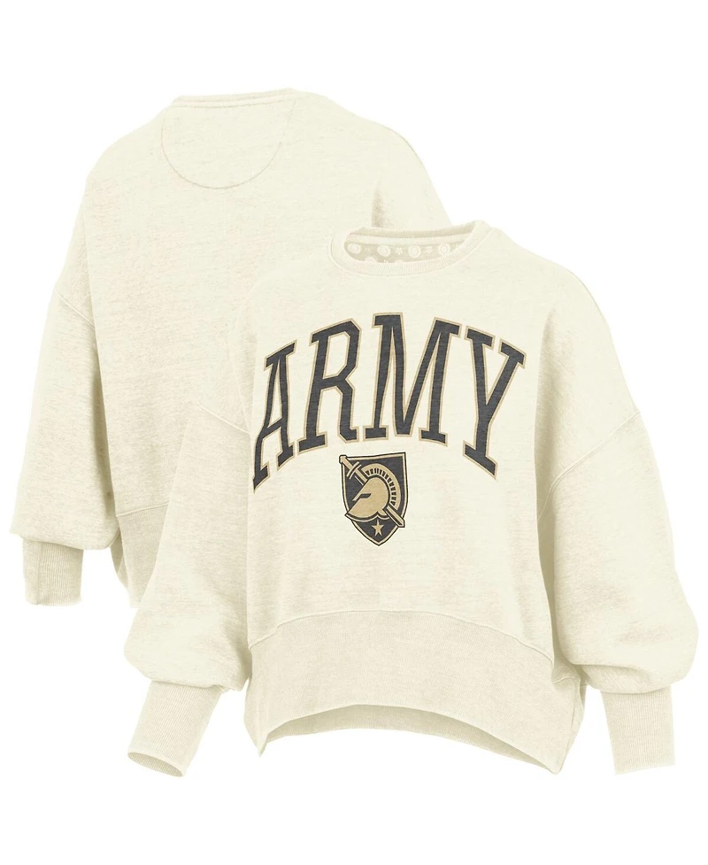Pressbox Women's Natural Army Black Knights Oversized Waist-Length Crewneck Sweatshirt