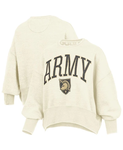 Pressbox Women's Natural Army Black Knights Oversized Waist-Length Crewneck Sweatshirt