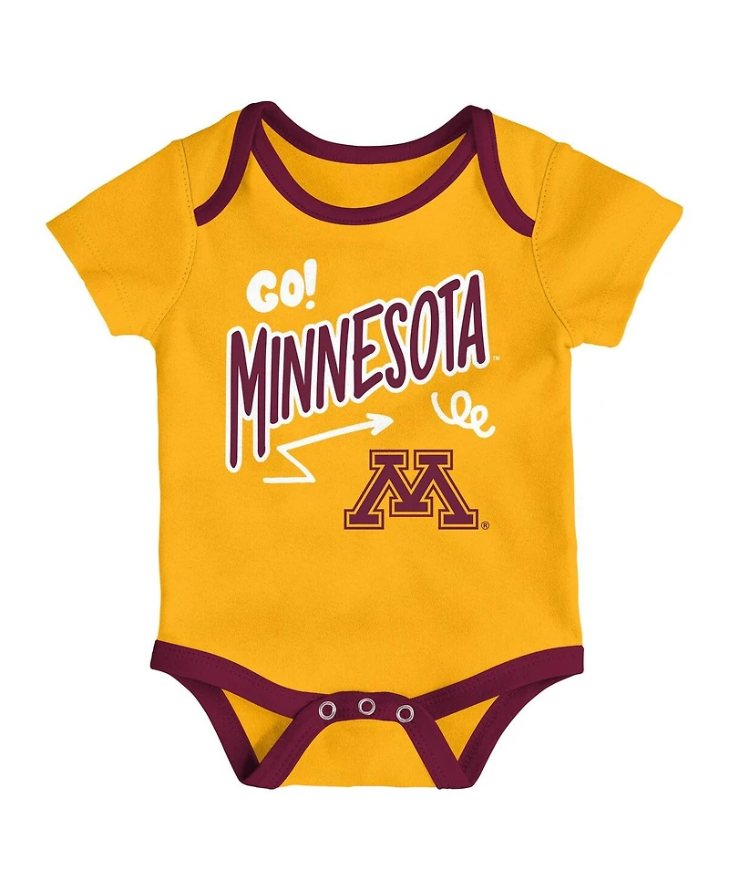 Outerstuff Baby Boys and Girls 3-Pack Minnesota Golden Gophers All Day Play Bodysuit Set