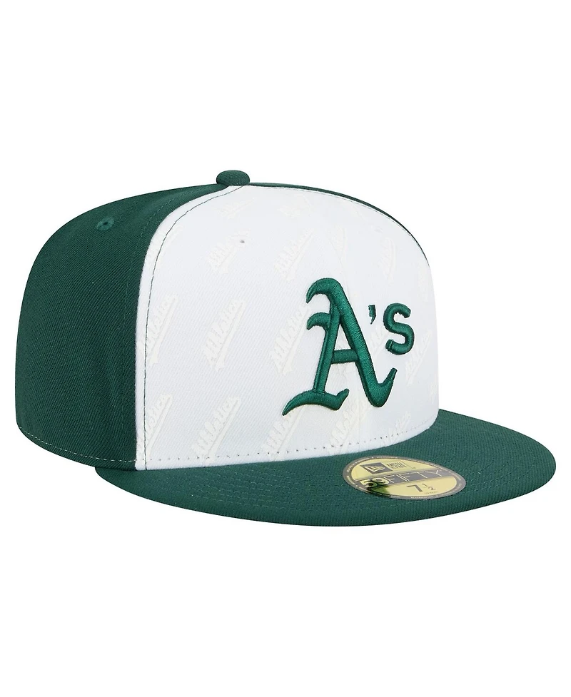 New Era Men's White/Green Athletics Repeat 59FIFTY Fitted Hat