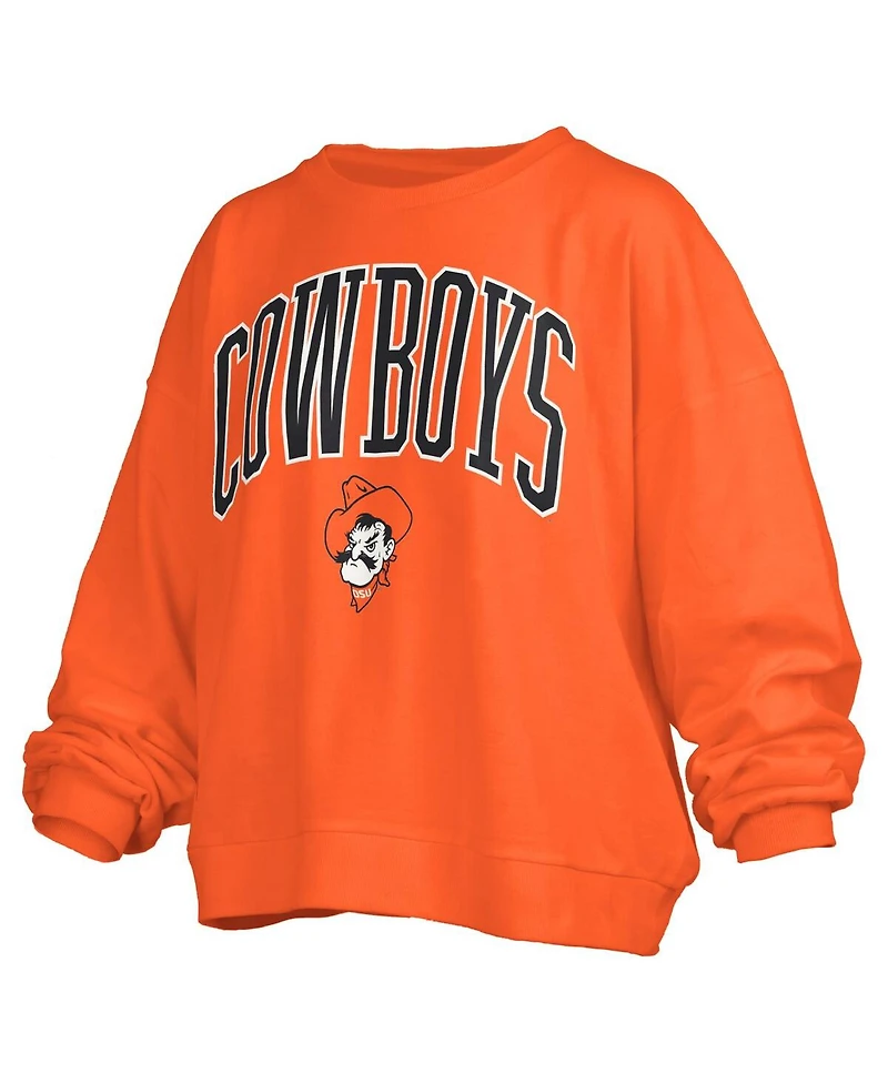 Pressbox Women's Orange Oklahoma State Cowboys Janise Arch Over Logo Waist Length Oversized Pullover Sweatshirt