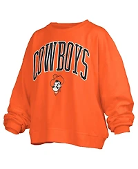 Pressbox Women's Orange Oklahoma State Cowboys Janise Arch Over Logo Waist Length Oversized Pullover Sweatshirt