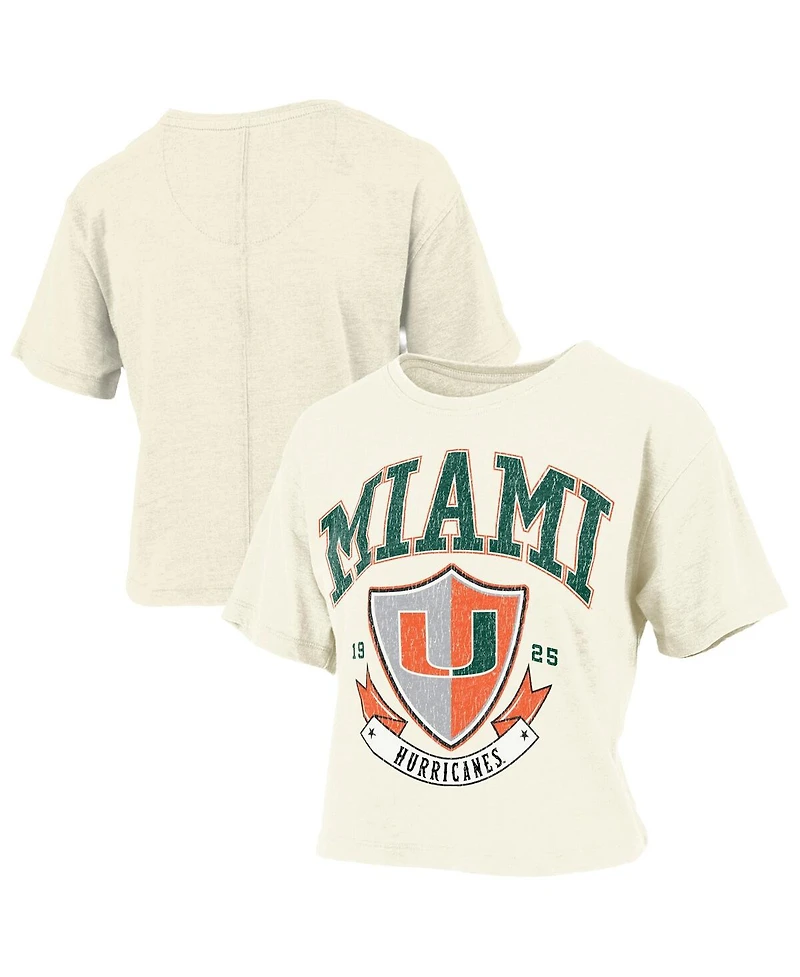 Pressbox Women's Cream Miami Hurricanes Buckler Vintage Cropped T-Shirt