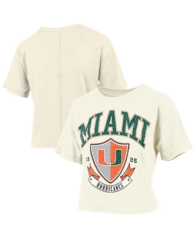 Pressbox Women's Cream Miami Hurricanes Buckler Vintage Cropped T-Shirt